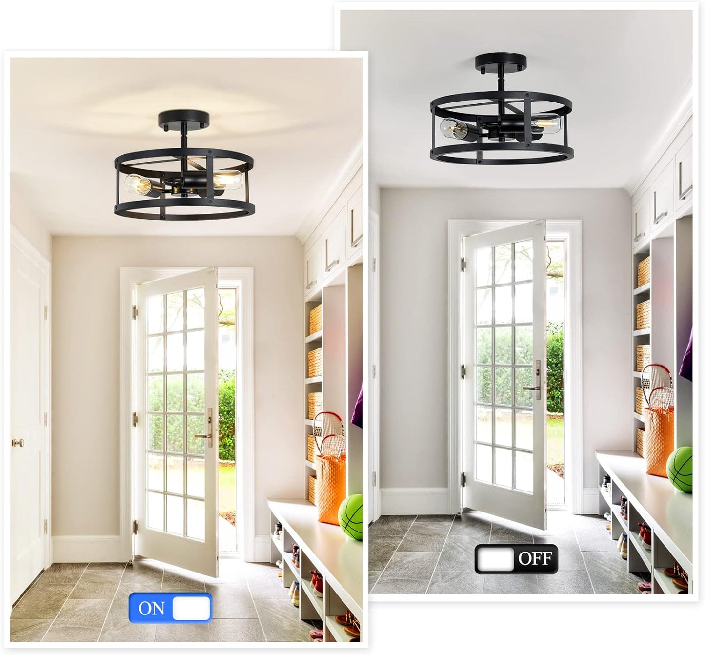 SKEJAO Black Semi Flush Mount Ceiling 3-Light Hallway Light Fixtures Ceiling Mount - New!