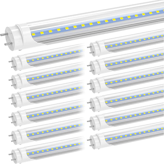 (New Open Box) CNSUNWAY T8 LED Tube 4ft, 22W 2400LM, 6500K Cool White, Clear Cover (12-Pack)