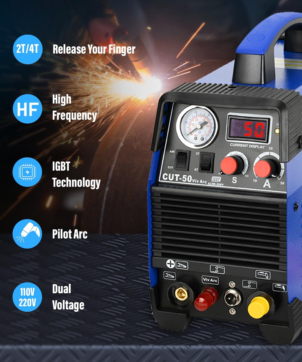 Plasma Cutter, 55A Non-Touch Pilot Arc Inverter DC Inverter 120/240V Dual Voltage Cutting