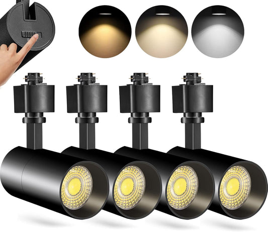 (New open box) VANoopee 3-Color 10W H Track Lighting Heads Dimmable LED Track Light Heads Bright Rail Ceiling Spotlight Fixtures Accent Task, 3000K 4000K 5000K, Flicker Free CRI90+ 36° 1000lm, Matte Black, 4 Pack