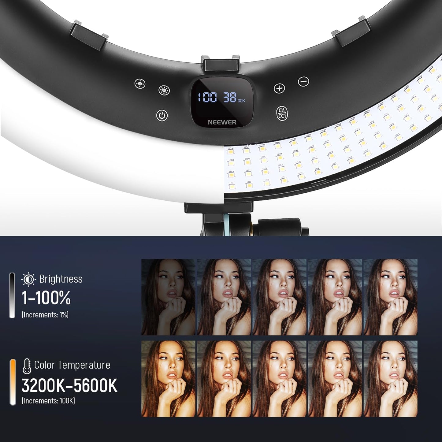 (New Open Box) NEEWER Ring Light RP19H 19 inch with Tripod Stand, 2.4G Touch Control Ringlight