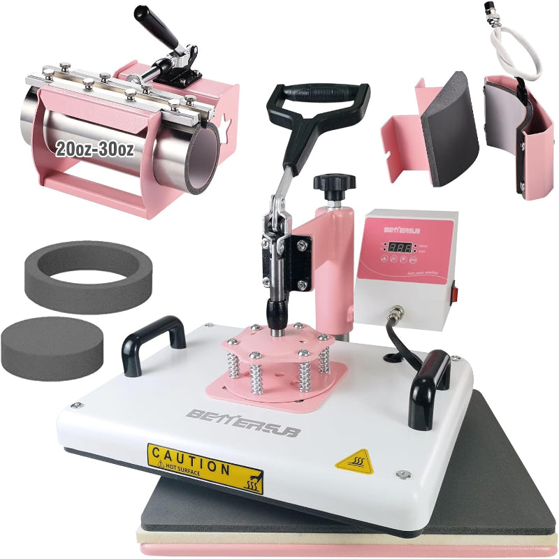 (New Open Box) BetterSub 360 Degree Swivel Combo 5 in 1 12‘’ x15‘’ Heat Press Machine for T-Shirt  (12"x15"pink)