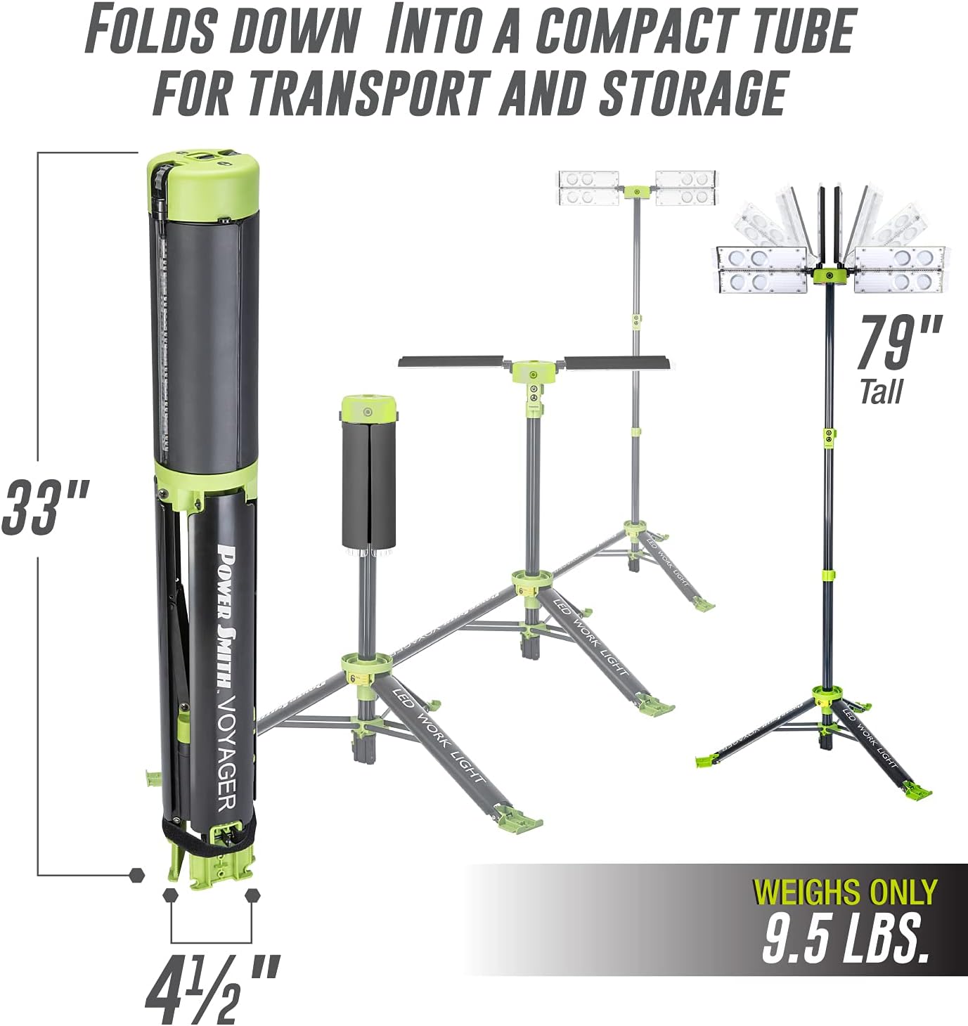 (used good) PowerSmith PVLR8000A-C Voyager 8,000 Lumen LED Collapsible Adjustable Tripod Work