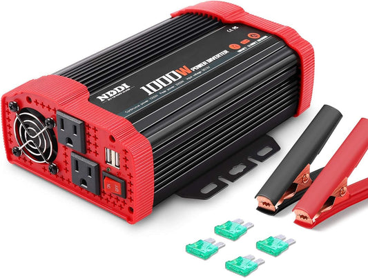Refurbished (Good) 500W/1000W Power Inverter 12V DC to 110V AC Converter with Dual AC Outlets, 2.1A USB Charging
