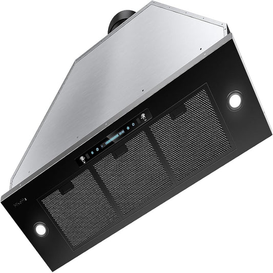(New Open Box) HisoHu Built-in/Insert Range Hood 900 CFM, Ducted/Ductless Convertible Duct  (black, 36 inch)