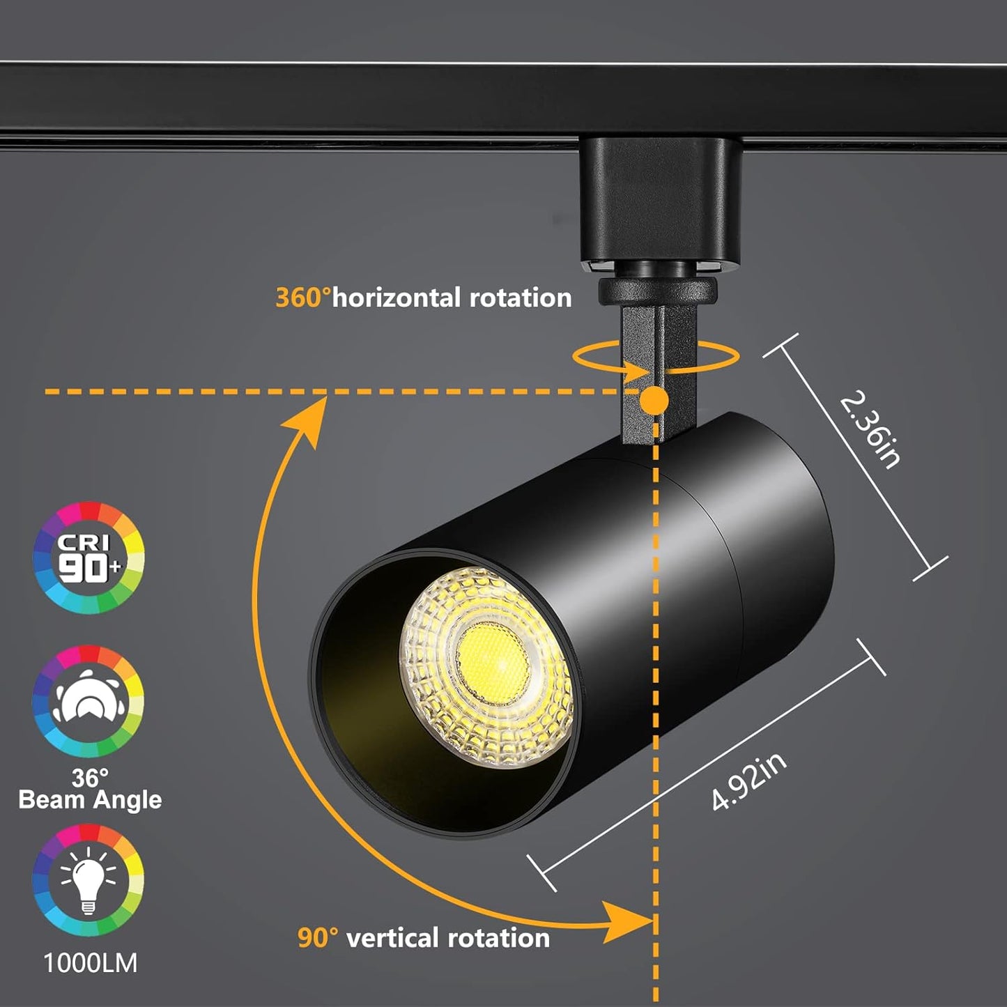 (New open box) VANoopee 3-Color 10W H Track Lighting Heads Dimmable LED Track Light Heads Bright Rail Ceiling Spotlight Fixtures Accent Task, 3000K 4000K 5000K, Flicker Free CRI90+ 36° 1000lm, Matte Black, 4 Pack