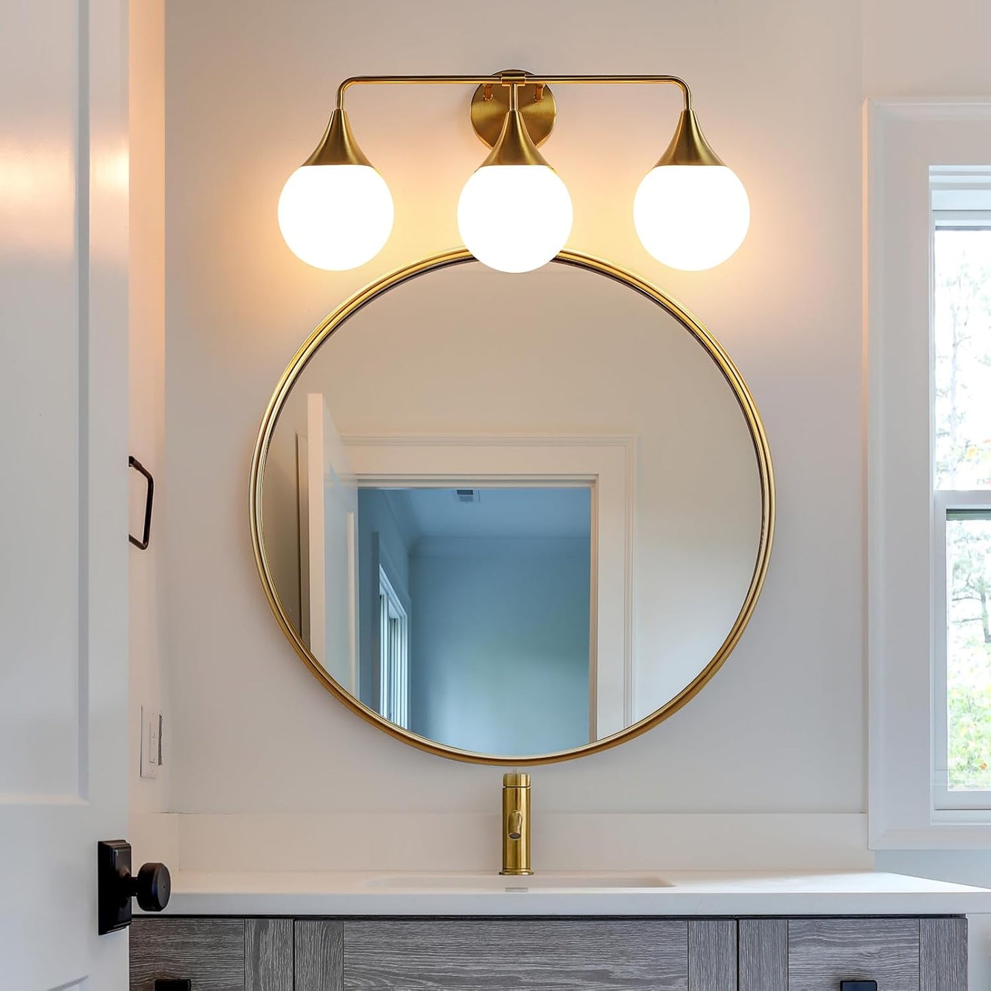 (New Open Box) HAHZT Bathroom Vanity Light Fixtures: 3-Light Mid Century Modern Bathroom Lighting