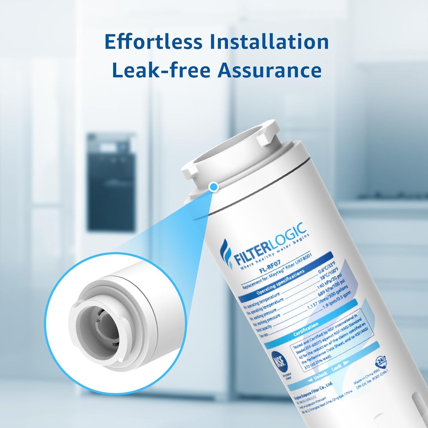 (New) Filterlogic UKF8001 Replacement for EveryDrop Filter 4, Whirlpool EDR4RXD1, Pack of 3