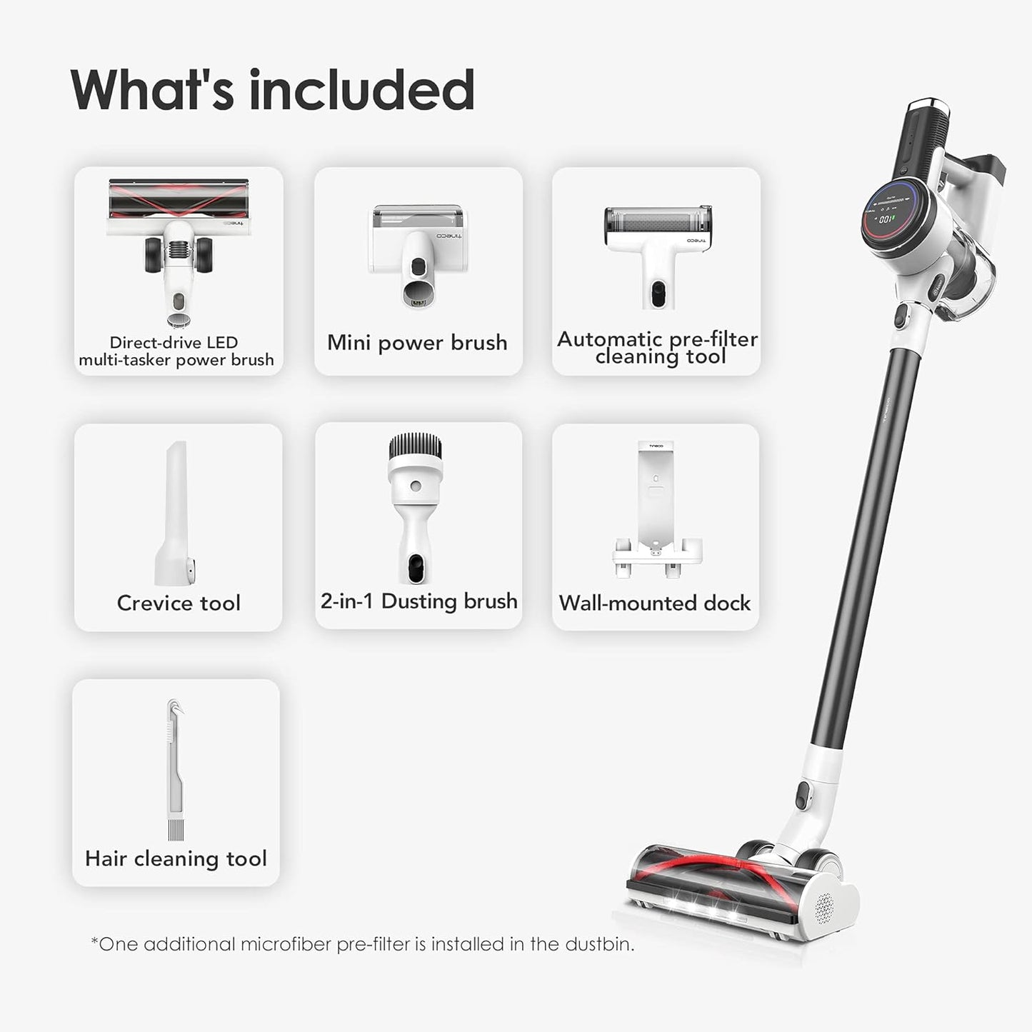 (Brand New Sealed) Tineco Pure ONE S12 Smart Cordless Stick Vacuum Cleaner, Optimized Ultra Powerful Suction & Long Runtimes, Excellent for Multi-Surface & Pet Hair Cleaning with LED Hard Floor