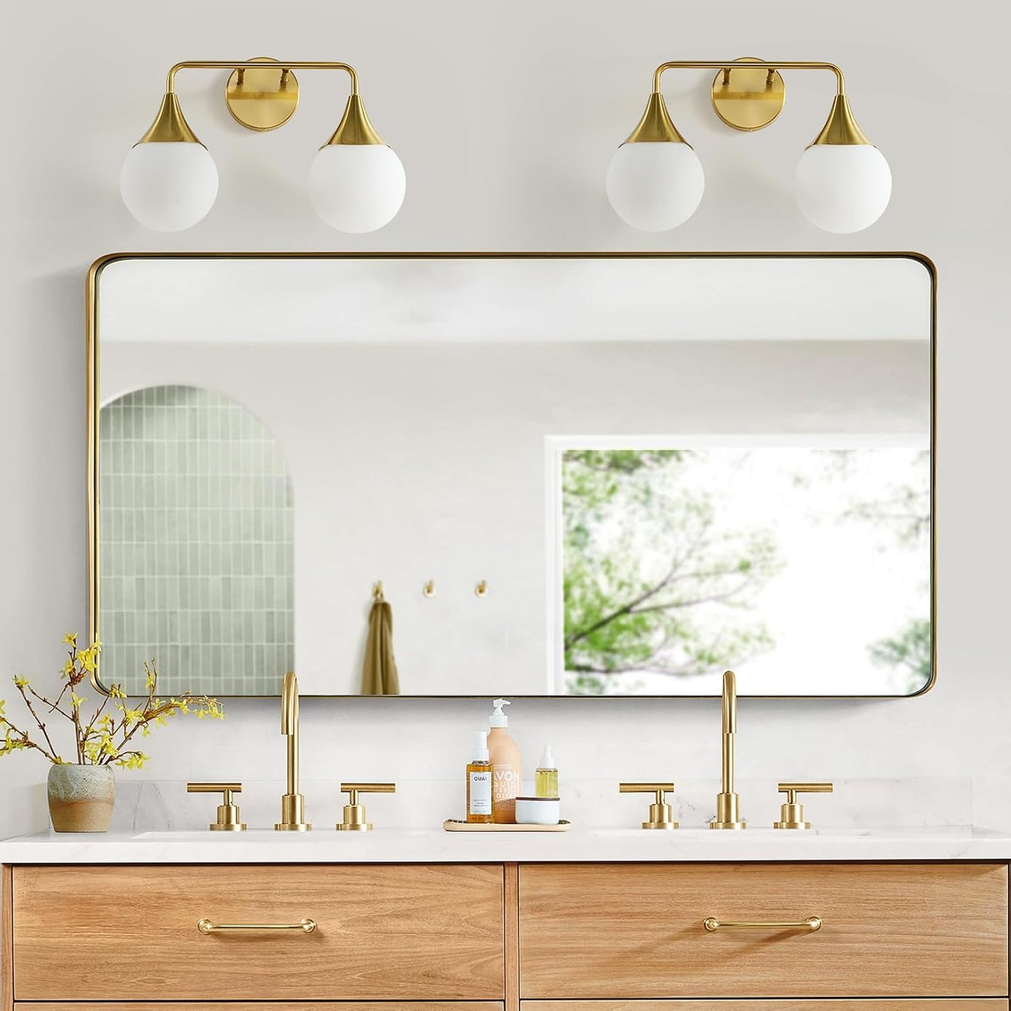 (New Open Box) HAHZT 2-Light Mid Century Farmhouse Bathroom Vanity Light Fixtures - Brushed Gold