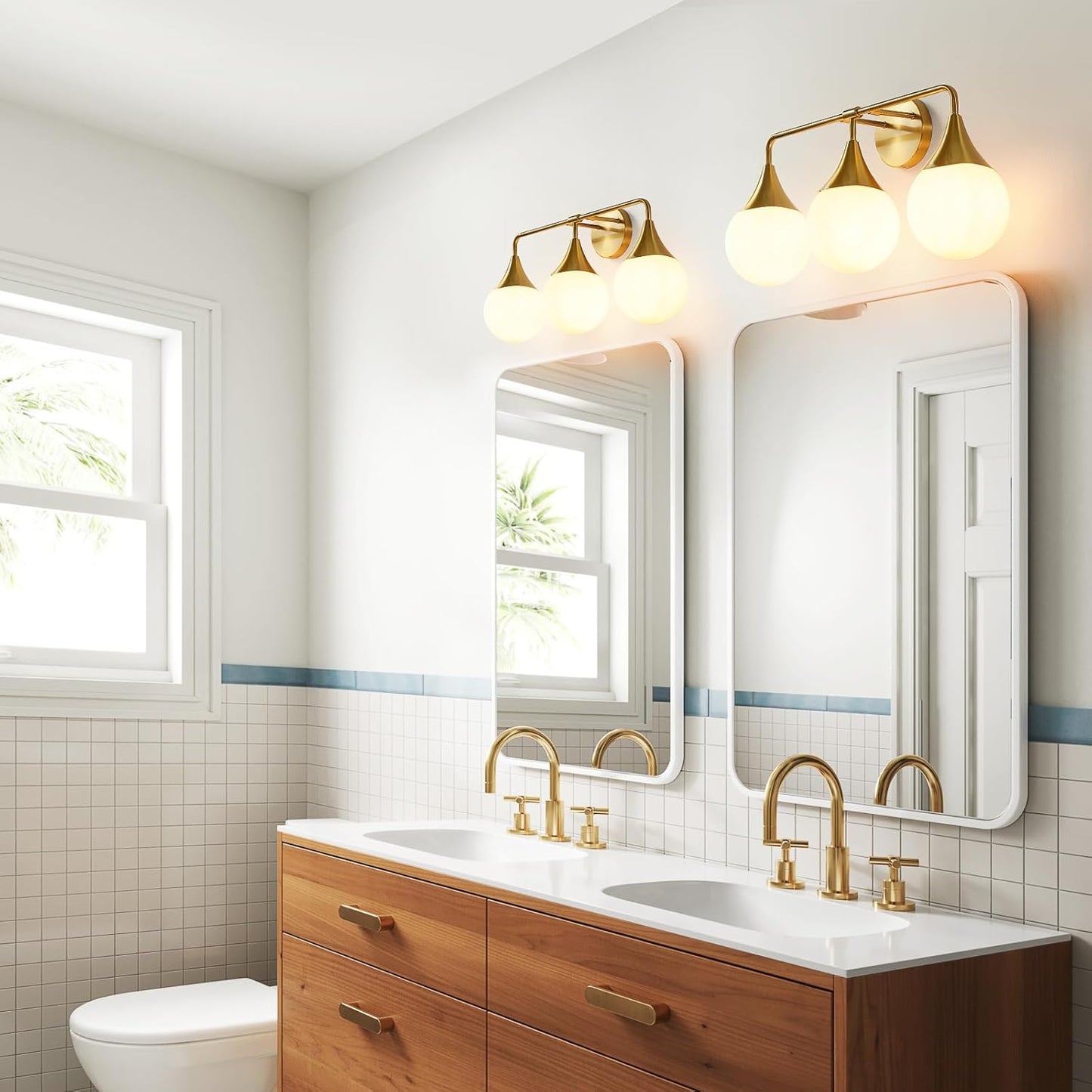 (New Open Box) HAHZT Bathroom Vanity Light Fixtures: 3-Light Mid Century Modern Bathroom Lighting