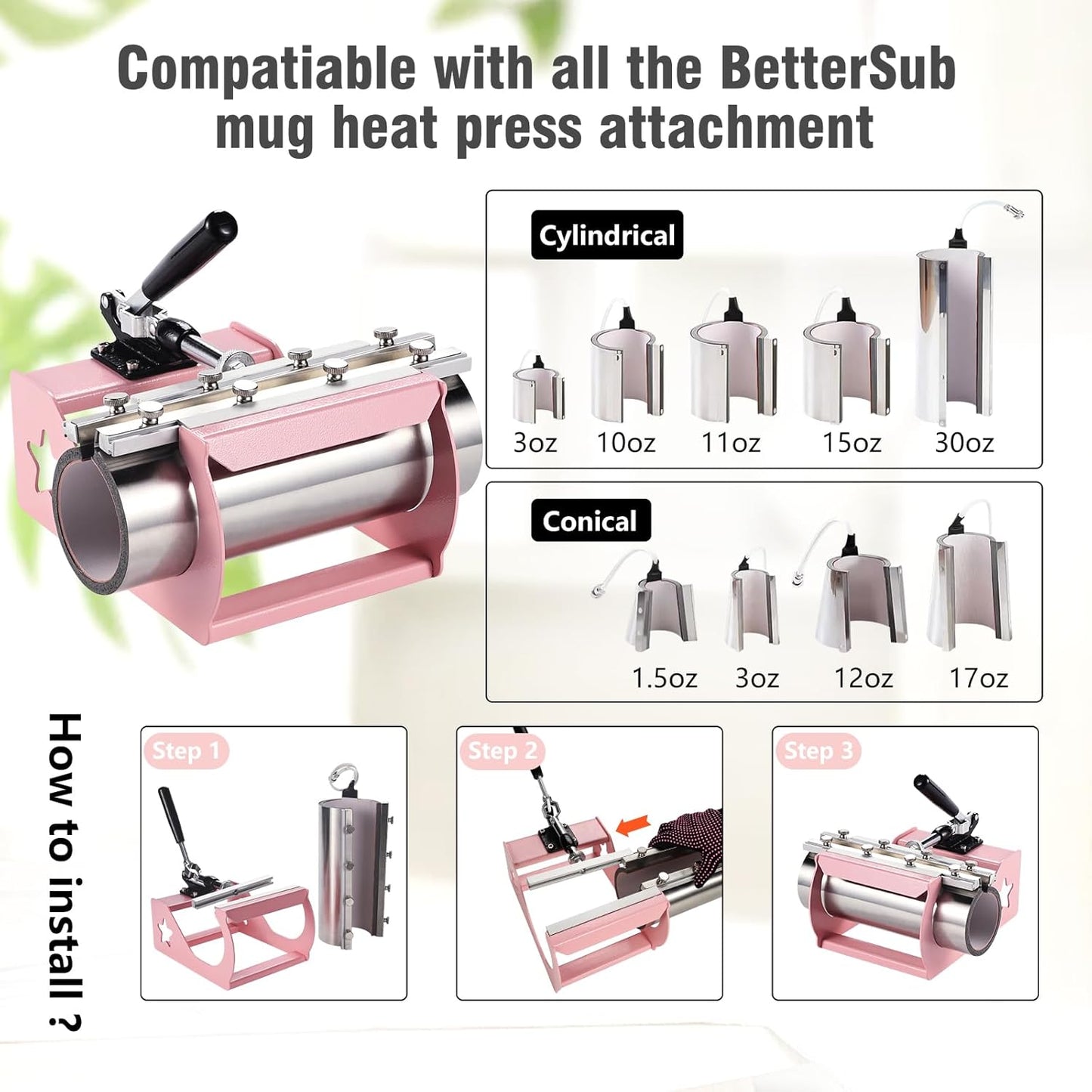 (New Open Box) BetterSub 360 Degree Swivel Combo 5 in 1 12‘’ x15‘’ Heat Press Machine for T-Shirt  (12"x15"pink)