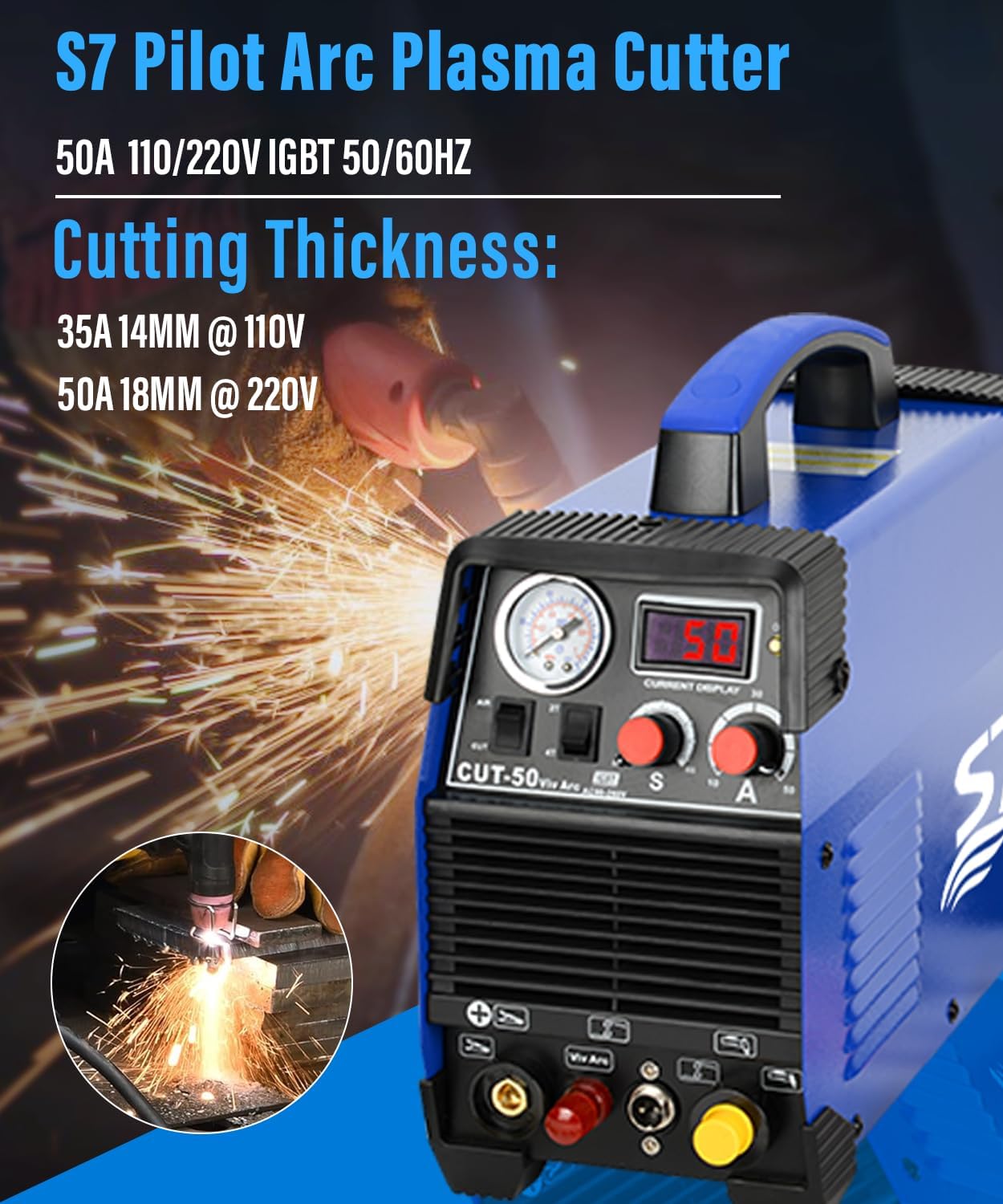 Plasma Cutter, 55A Non-Touch Pilot Arc Inverter DC Inverter 120/240V Dual Voltage Cutting