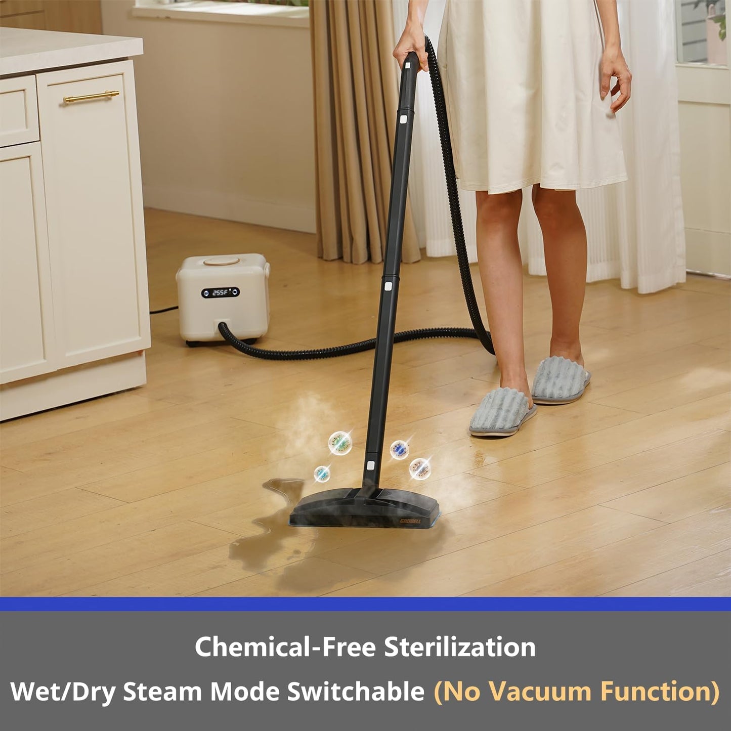 (Excellent) GROBELL Steam Cleaner: Fast 50-Sec Heat-Up Refill Anytime-No Cooling-Detachable Hose