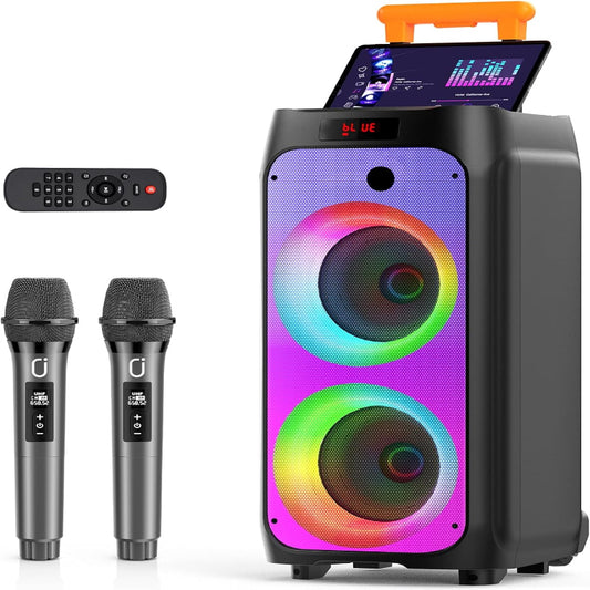 (New Open Box) JYX Karaoke Machine with 2 Wireless Microphones for Adults, 8" Subwoofer Big Bluetooth Speaker (T8)