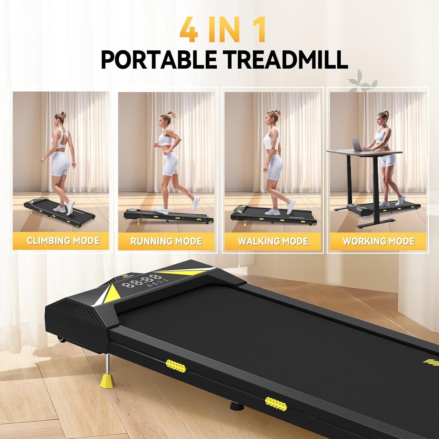 Freepi Walking Pad with Incline, 2.5HP Under Desk Treadmill for Home Office, Remote Control