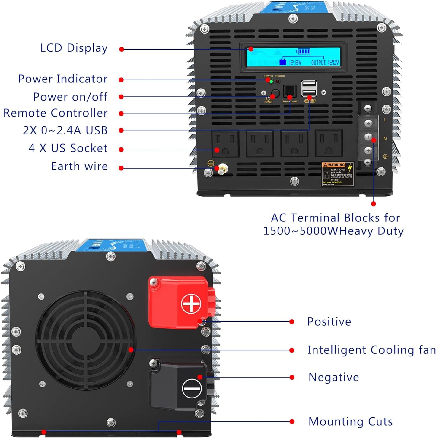(Excellent) Giandel 5000Watt Heavy Duty Modified Sine Wave Power Inverter Approved by CETL Converts DC