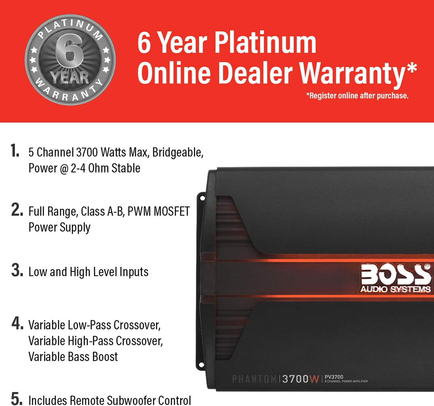 BOSS AUDIO PV3700 Phantom 3700Watt Full Range, Class A/B 28