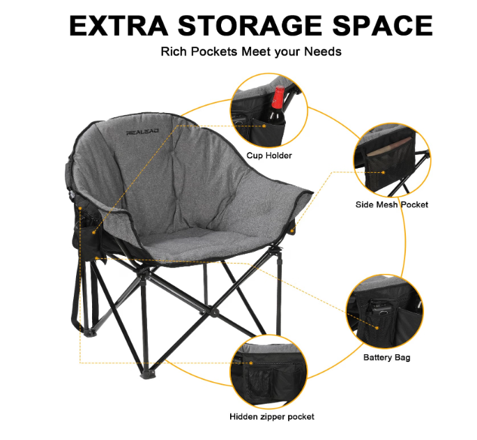 (Excellent) REALEAD Oversized Heated Camping Chair with Fully Thick Padded