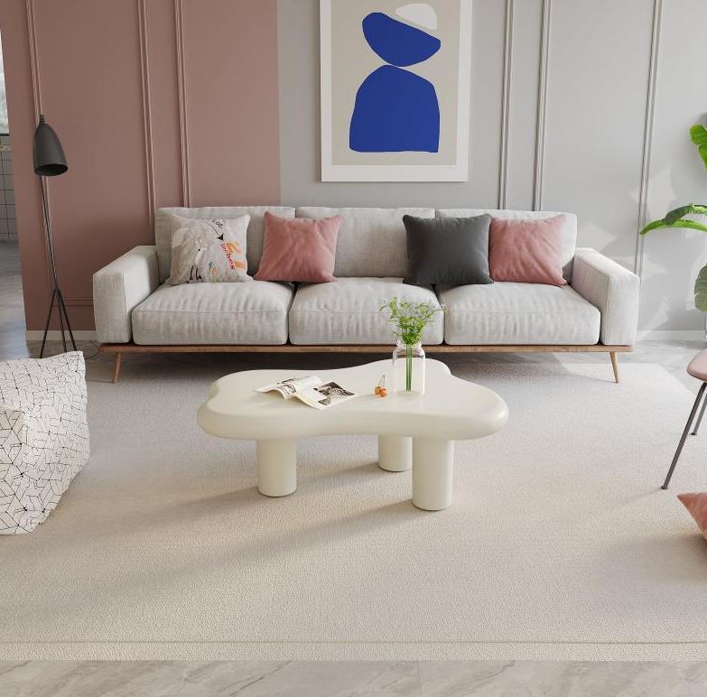 (New Open Box) Guyii Irregular-Shaped Coffee Table, Cream White Center Table (DS0040)