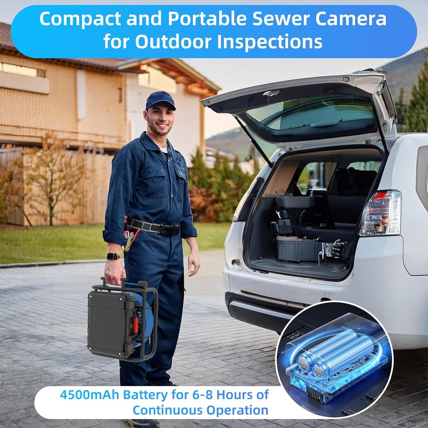 (New Open Box) Sanyipace Drain Camera 100FT/30M, 23mm/0.9in FHD Sewer Inspection Camera, 5X Zoom, Distance Counter, 9" IPS Screen, DVR & Voice Recorder, 16GB Card, for Sewer Line, Pipe, Duct, Plumbing, Plumber, Home