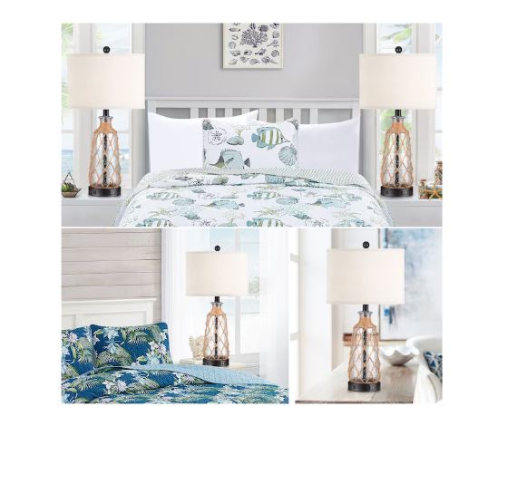 (Brand New) 25-in Baby Blue LED Touch Table Lamp Set of 2 | Linen Shade | TD-203