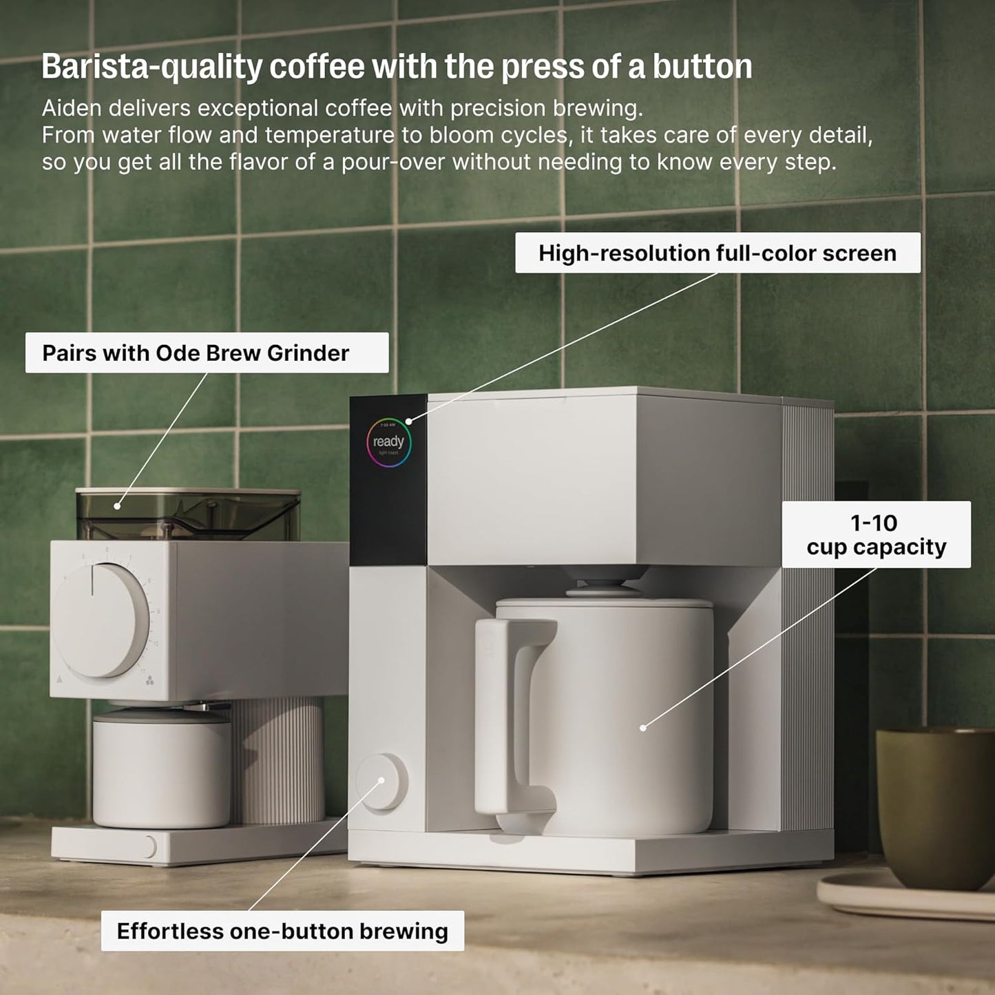 (Brand New) Fellow Aiden Precision Coffee Maker - 10-Cup Capacity, Built-In Brewing Guidance, Matte White