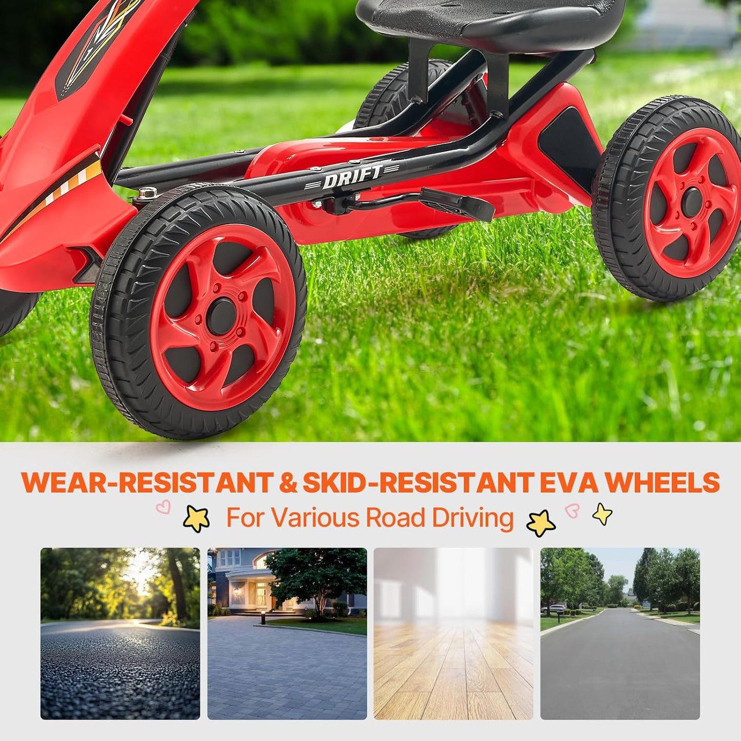 (New Open Box) VEVOR Kids Pedal Go Kart, 4 Wheel Off-Road Pedal Go Cart Ride On Toy for Kids, Steering Wheel, Adjustable Seat, Non-Slip Big Wheels, Outdoor Racer Ride On Pedal