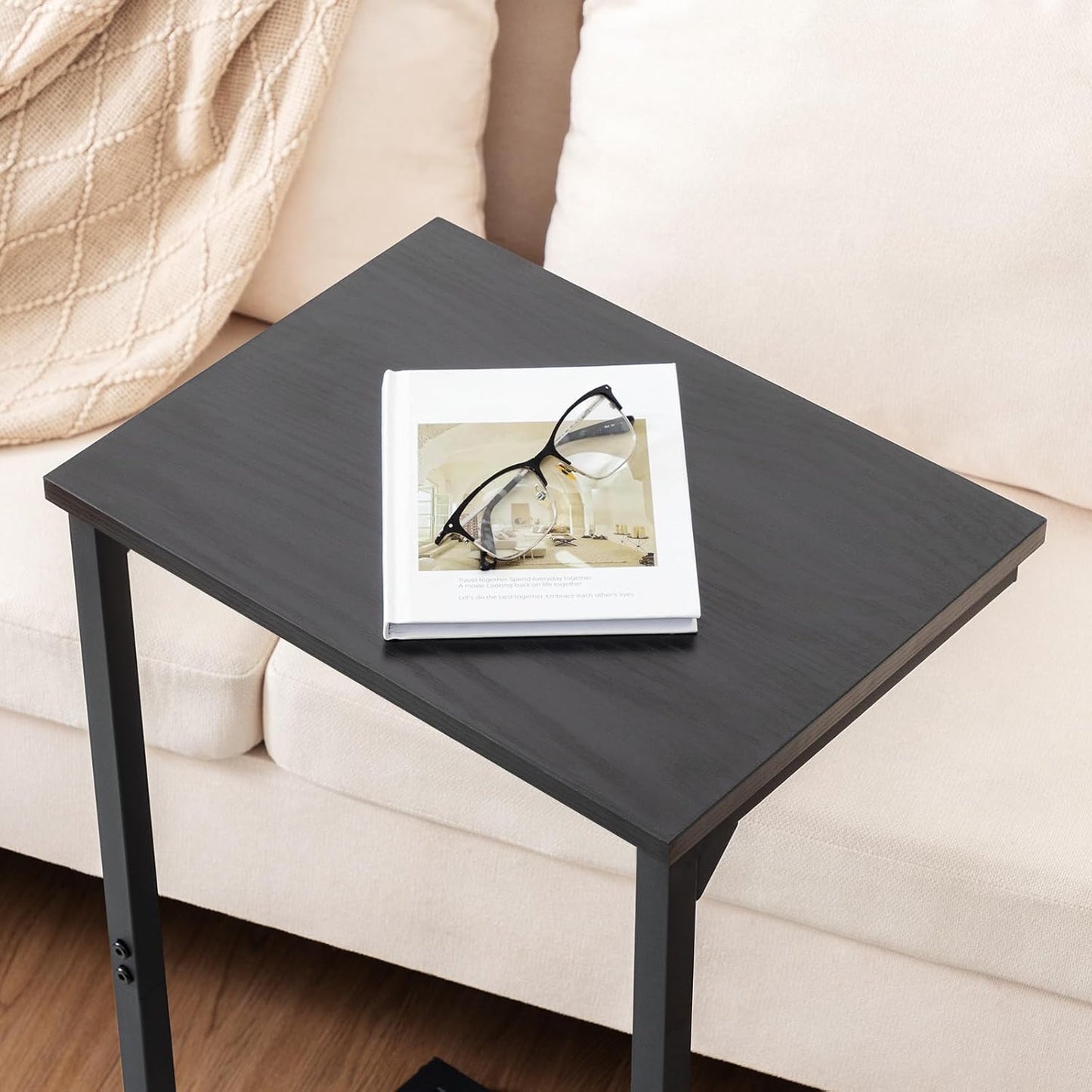 (New Open Box) AMHANCIBLE C-Shaped End Table Set of 2, 26.37" H, Couch Tables that Slide Under Sofa, Sturdy Side Table for Living Room, Bedroom, Small Space, Black, HET02BBK