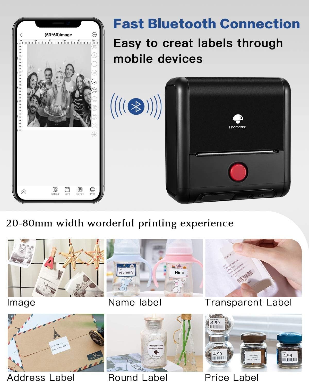 (Excellent) Phomemo M200 Label Maker | 3" Bluetooth Thermal Printer • Rolls Included