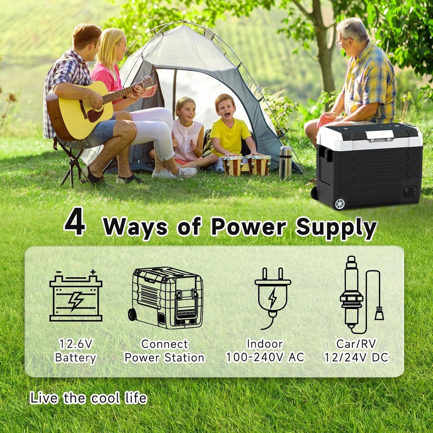 (New Open Box) SubSun12V Cooler Car Fridge, 48QT -4℉~68℉ Fast Cooling Car Refrigerator, Portable Freezer with 12/24V DC and 110-220V AC, Electric Cooler for Camping, Road Trip and Boat