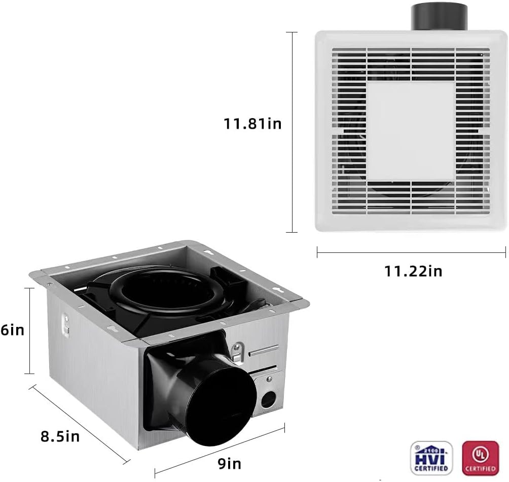 (New Open Box) Tech Drive Bathroom Fan with Light 110 CFM, 1.2Sone No Attic access Needed Installation,Very Quiet Bath Ventilation and Exhaust Fan with LED Light 4000K 800LM, 4inch Duct,White Plastic Grille