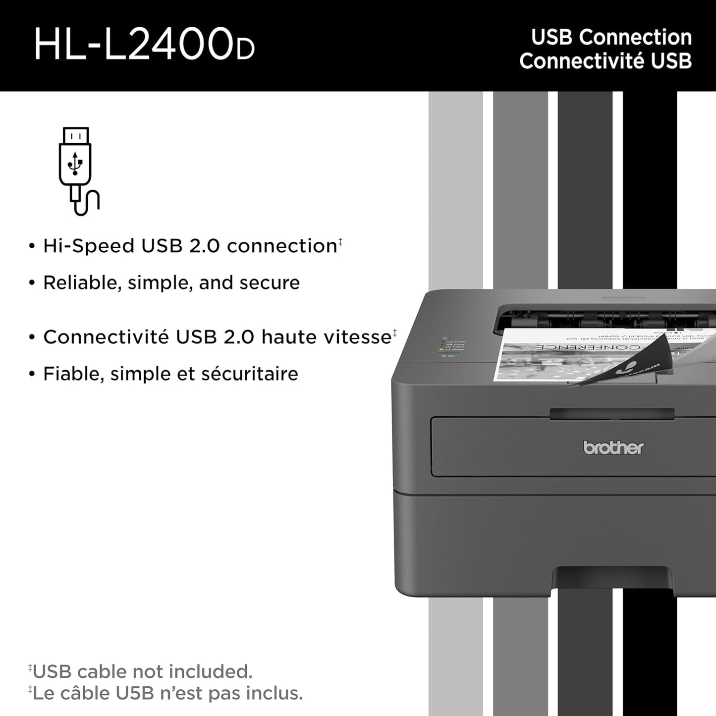 (New Open Box) Brother HL-L2400D Compact Monochrome Laser Printer with Duplex Printing, USB connectivity