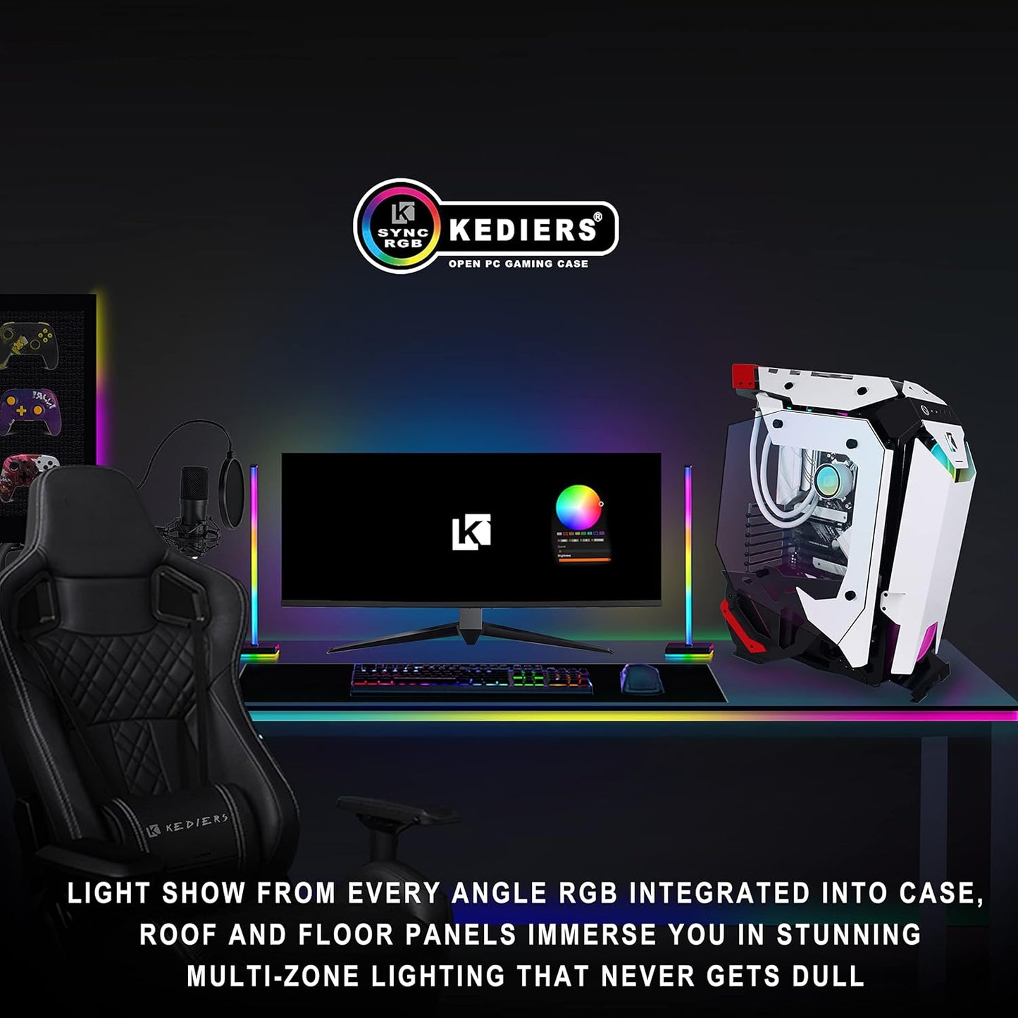 (New Open Box) KEDIERS C650 PC Case - ATX Tower Gaming Computer Case with Tempered Glass,White