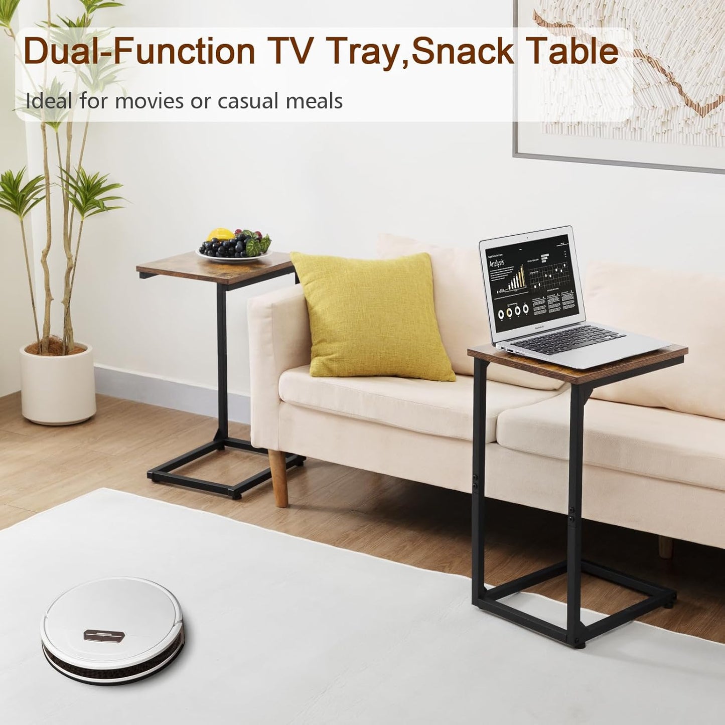 (New Open Box) AMHANCIBLE C-Shaped End Table, Sturdy and Stable C Shaped Side Table for Couch, 23.2" High, Slide Under Couch Table for Sofa, Living Room, Bedroom, Small Space, Rustic Brown HET02CBR-1