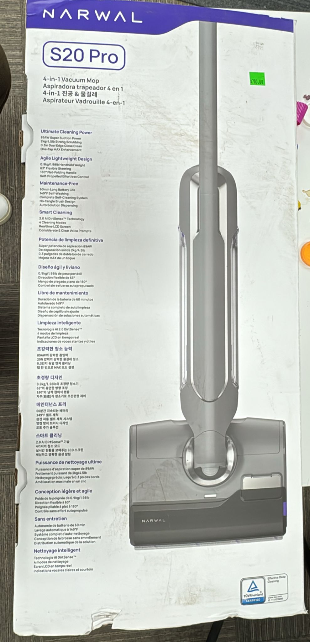 (New Open Box) NARWAL S20 Pro Cordless Vacuum Mop with Self-Cleaning, Wet Dry Vacuum Cleaner for Hard Floors, Ideal for Families with Kids and Pets