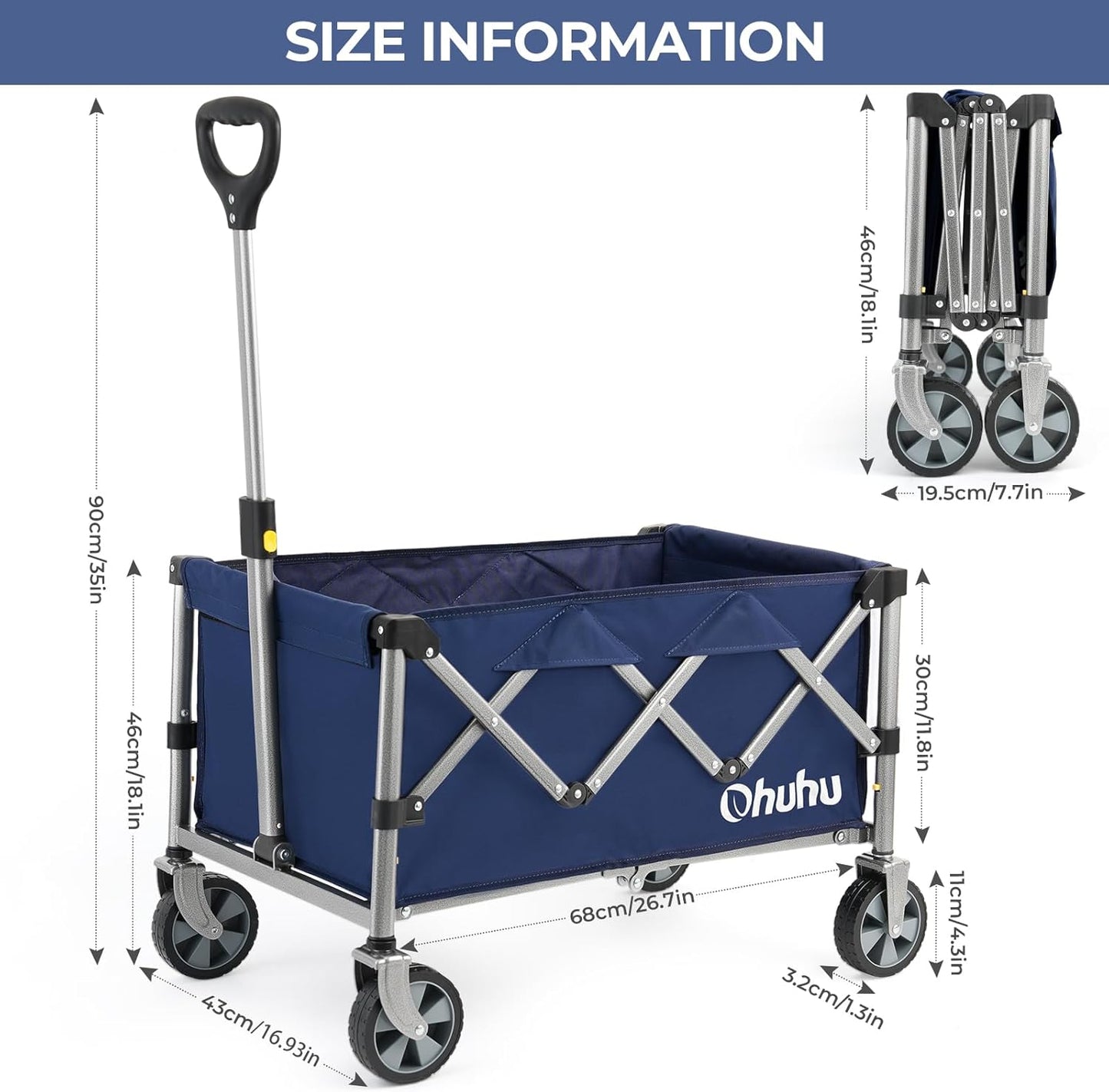 (New No Box) Ohuhu Wagon Cart Foldable Utility Wagons: Ohuhu Collapsible Folding Shopping Carts with Wheels, 85L/330 LB Capacity 600D Oxford Fabric Heavy-Duty Portable Grocery Wagon for Sports Camping Picnic Garden