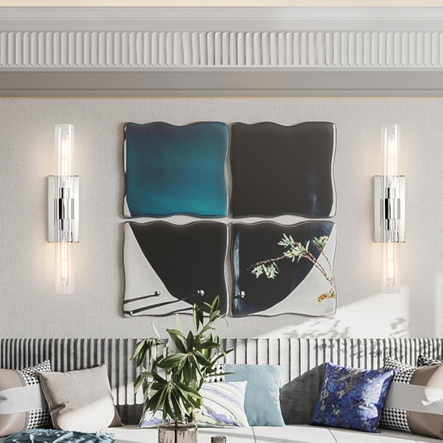 (New Open Box)  YUYI Nickel Wall Sconces Set of 2 | Clear Glass Shades • Modern Indoor Vanity Lighting •HB-76