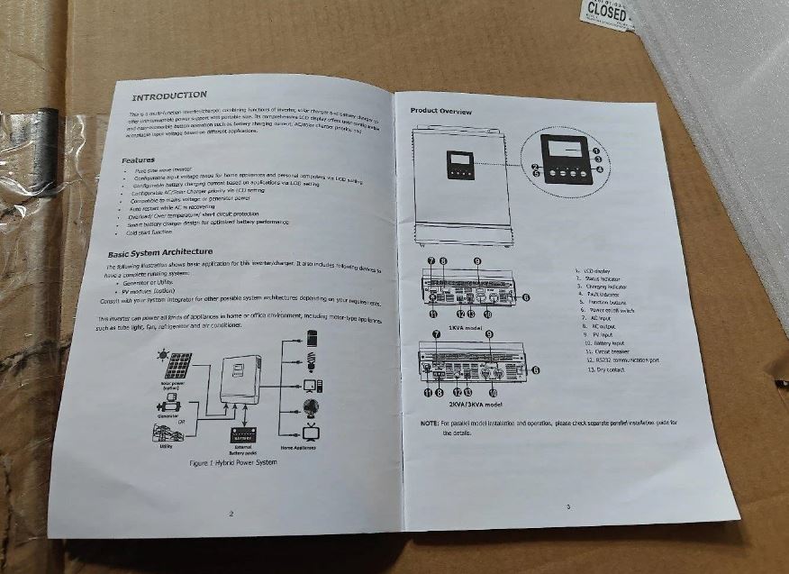 (New Open Box) 2400W Off-Grid Solar Inverter | 24V DC to 120V AC • Pure Sine • All-in-One Solar Controller