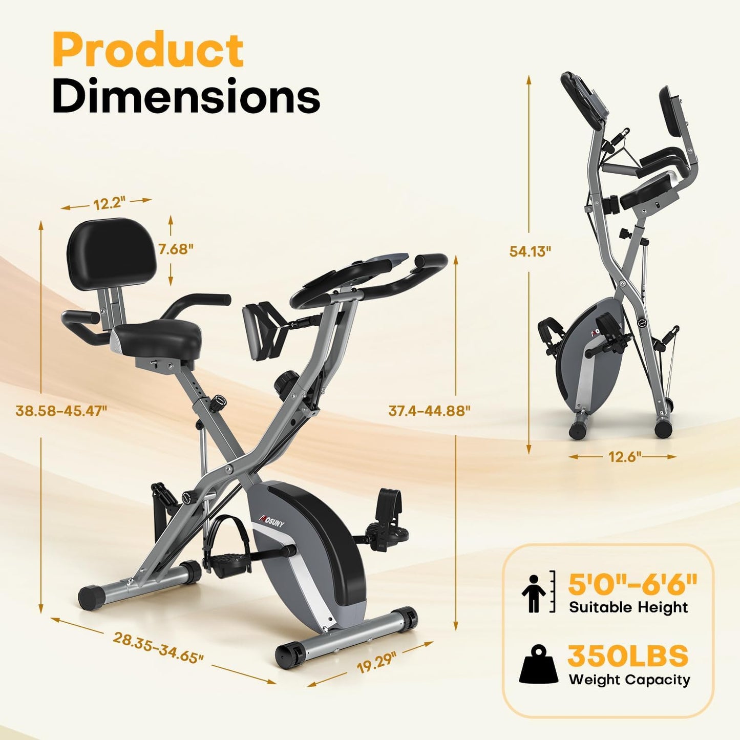 (New Open Box) MOSUNY 5-in-1 Folding Exercise Bike | 350 LBS • 16-Level Magnetic Resistance • Super-Silent