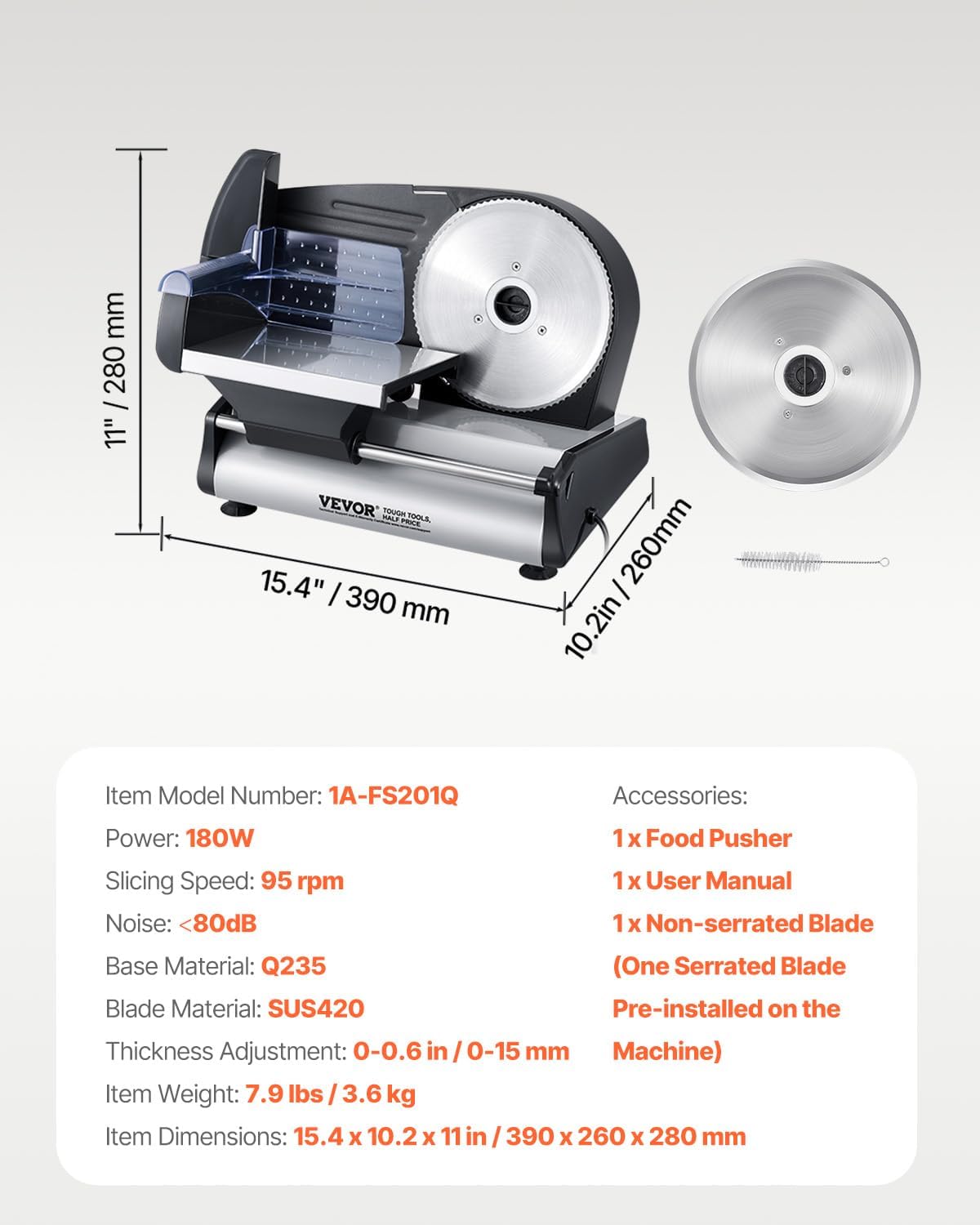 (New Open Box) VEVOR 7.5" Electric Meat Slicer | 180W • Adjustable 0–0.6" • Dual SUS420 Blades