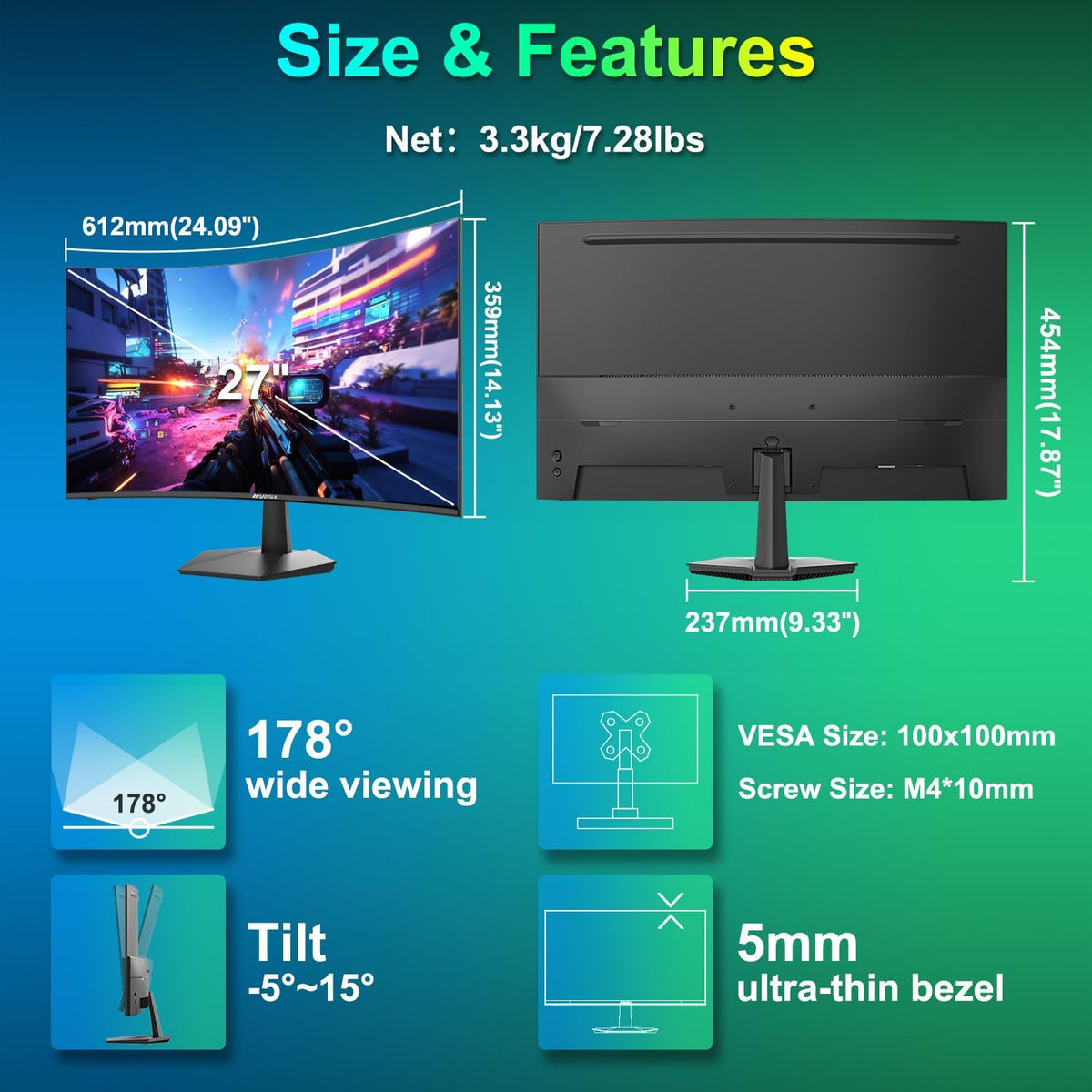 (New Open Box)  SANSUI 27" Curved Gaming Monitor | 160Hz • 1ms • FHD 1080P |