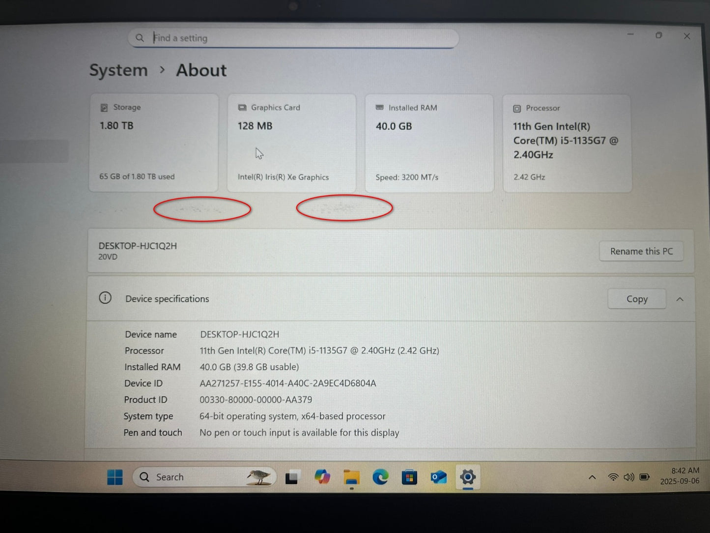 (Good) Lenovo ThinkBook 14 G2 ITL - i5-1135G7, 2TB SSD 40GB RAM small mark on screen