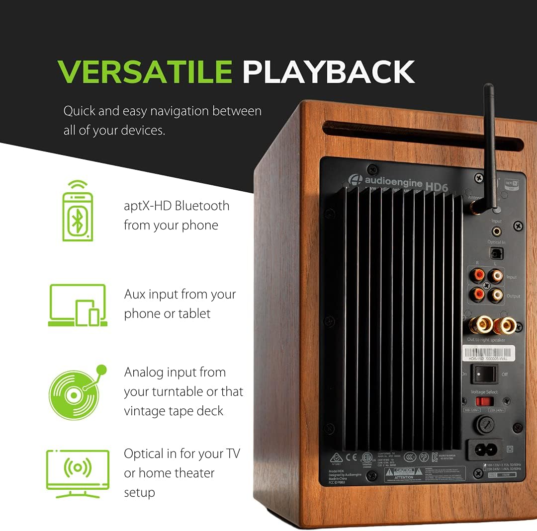(New Open Box) Audioengine HD6 150W Wireless Powered Bookshelf Speakers, Enceintes de bibliothèque - Bluetooth aptX HD, USB 24-Bit DAC & Analog Amplifier