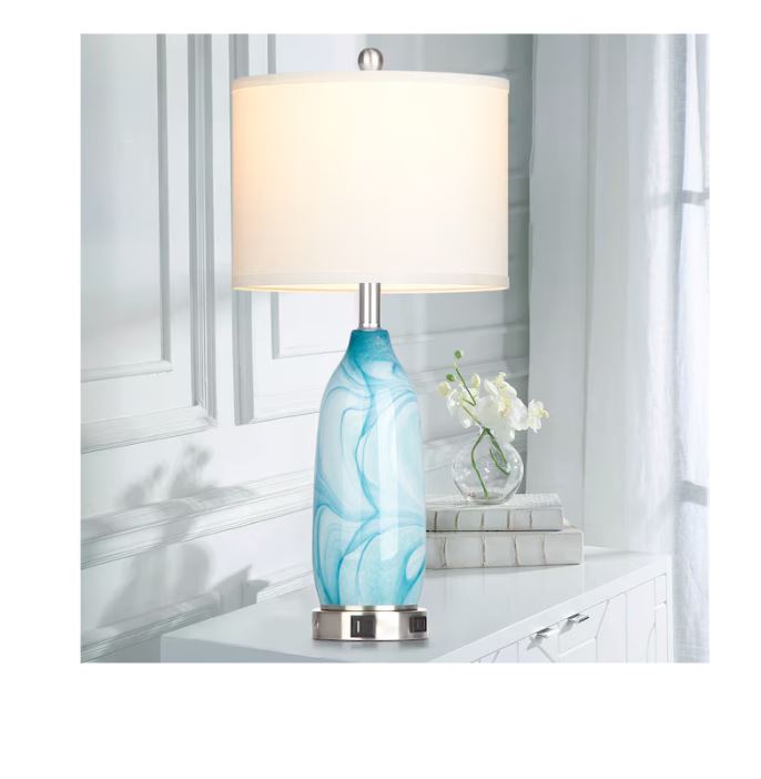 (Brand New) 26-in Ocean Blue LED Rotary Socket Table Lamp Set of 2 | Linen Shade | TD-336