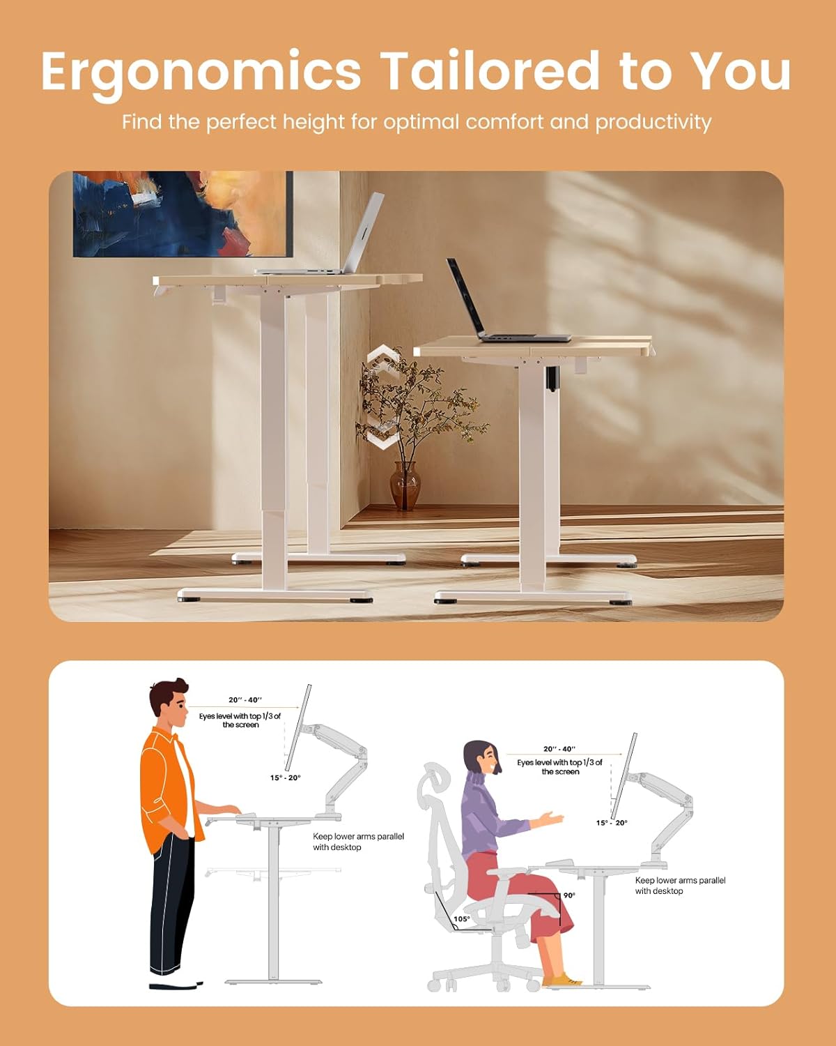 (New Open Box) ErGear Height Adjustable Electric Standing Desk, 40 x 24 Inches Sit Stand up Desk, Memory Computer Home Office Desk, Natural