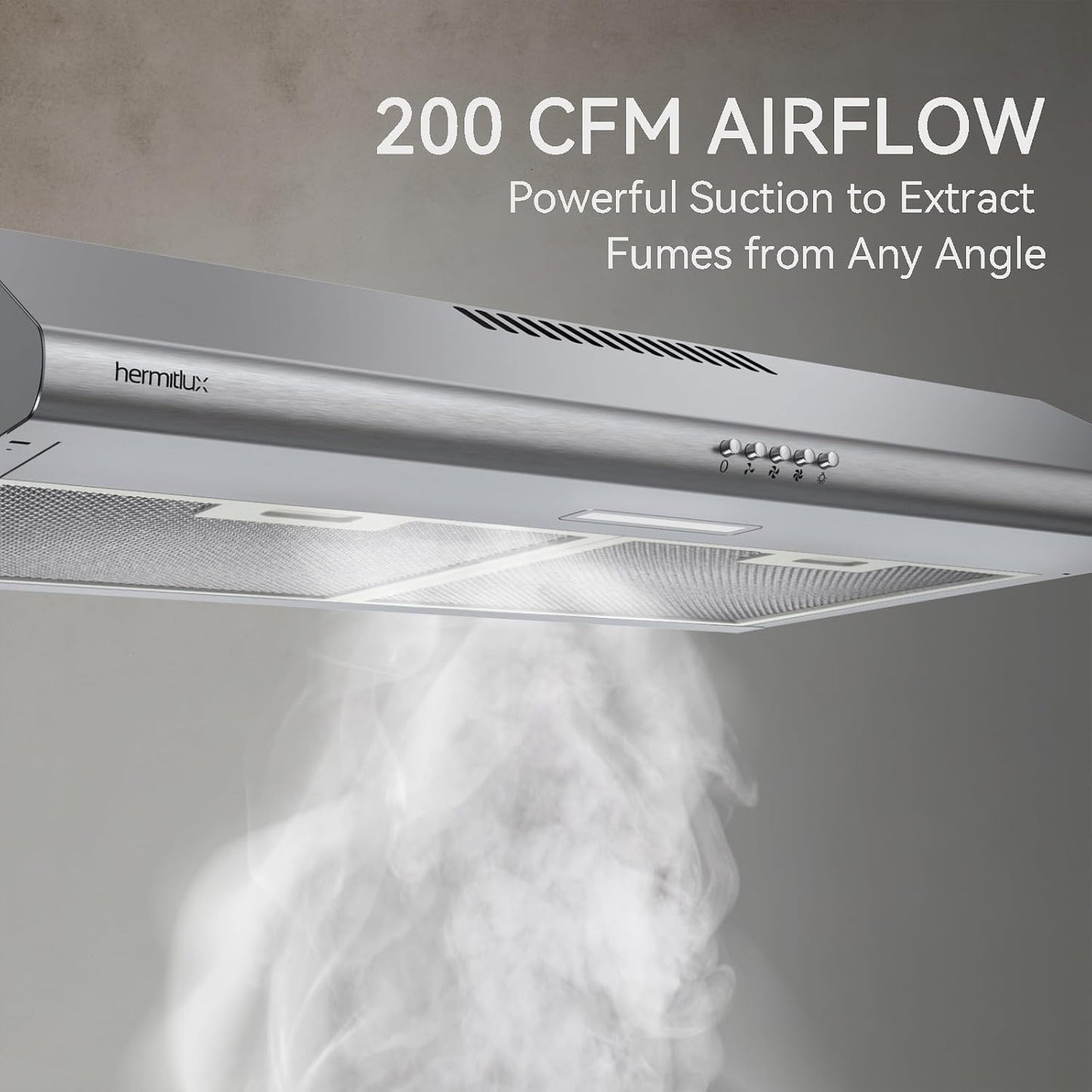 (Excellent) Hermitlux 30” Under Cabinet Range Hood • 3-Speed Exhaust Fan • Stainless Steel