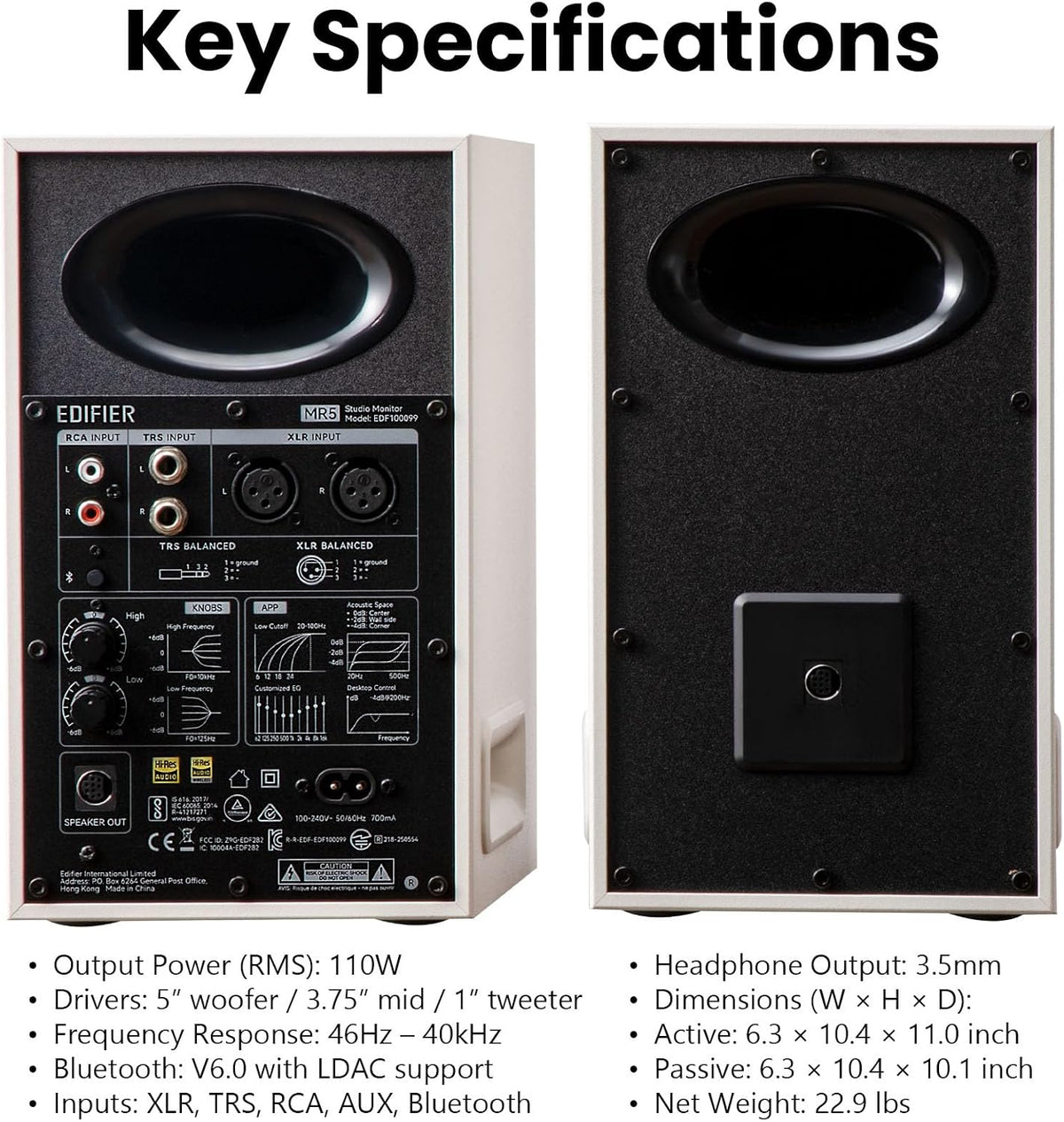 (New Open Box) Edifier MR5 2.0 Studio Monitor Bookshelf Speakers – 110W RMS – Black