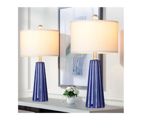 (Brand New) 23-in Blue Ceramic Table Lamp Set of 2 | Linen Shade • Modern Style | TD-273