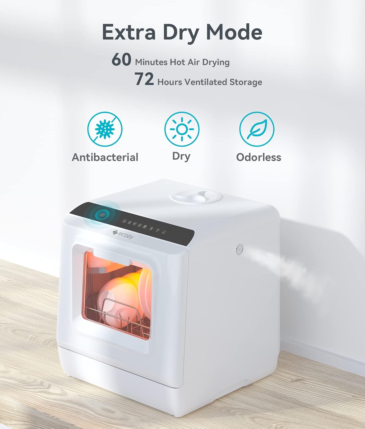 (New Open Box) ecozy Portable Dishwasher Countertop, Mini Dishwasher with a Built-in 5L Water Tank, No Hookup Needed, 6 Washing Programs